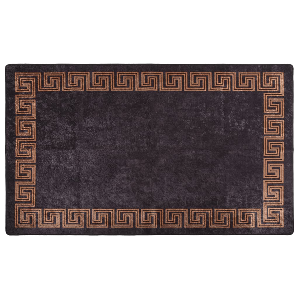 vidaXL gulvtæppe 150x230 cm vaskbart + skridsikkert sort og guldfarvet