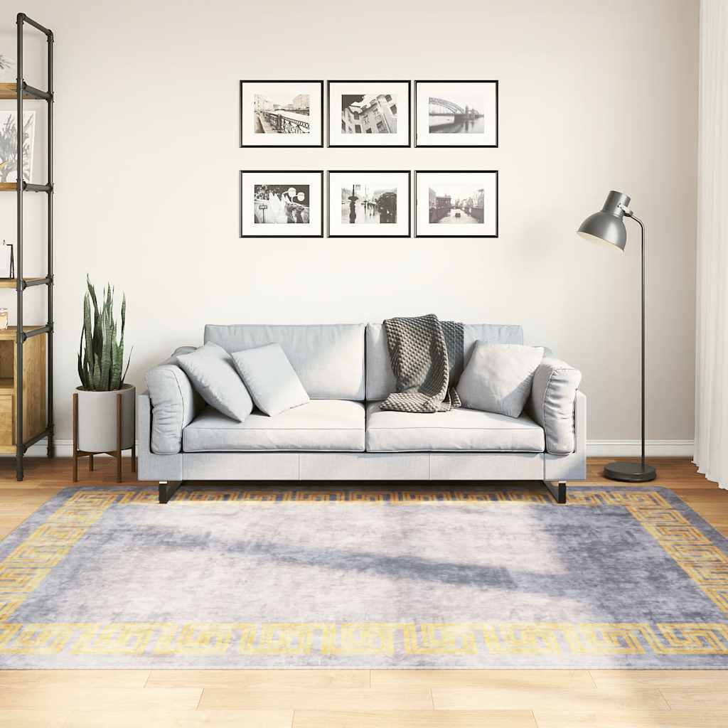 vidaXL Teppich Waschbar Grau und Golden 150x230 cm Rutschfest