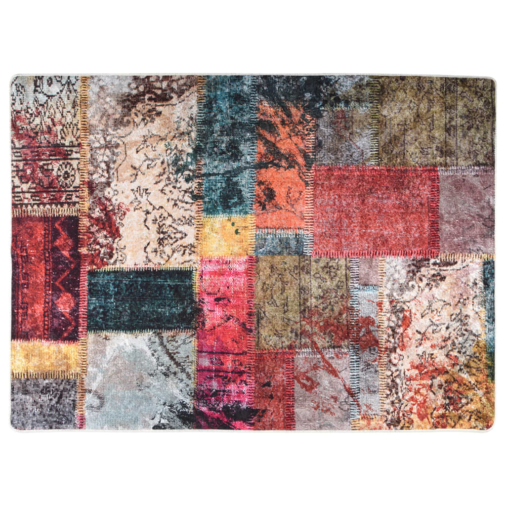 vidaXL gulvtæppe 150x230 cm vaskbart skridsikkert patchwork flerfarvet