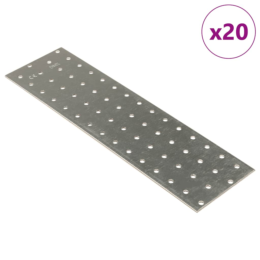 vidaXL Plăci perforate, 20 buc., 2 mm, 300x80 mm, oțel galvanizat