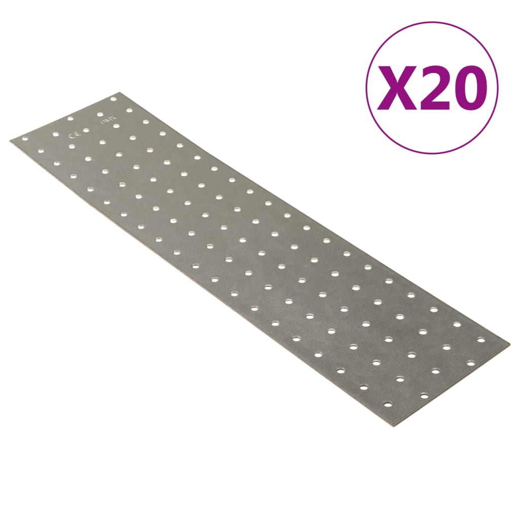 vidaXL Plăci perforate, 20 buc., 2 mm, 400x100 mm, oțel galvanizat