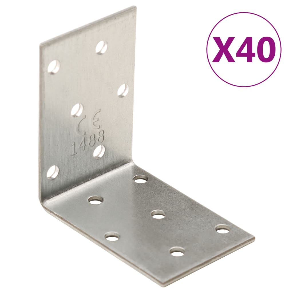 vidaXL Équerres de fixation 40 pcs 2 mm 60x40x60 mm acier galvanisé