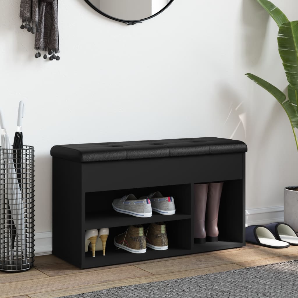 vidaXL Bancă de pantofi, negru, 82x32x45,5 cm, lemn prelucrat