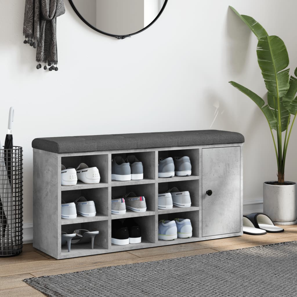 vidaXL Schoenenbank 102x32x50 cm bewerkt hout betongrijs afbeelding