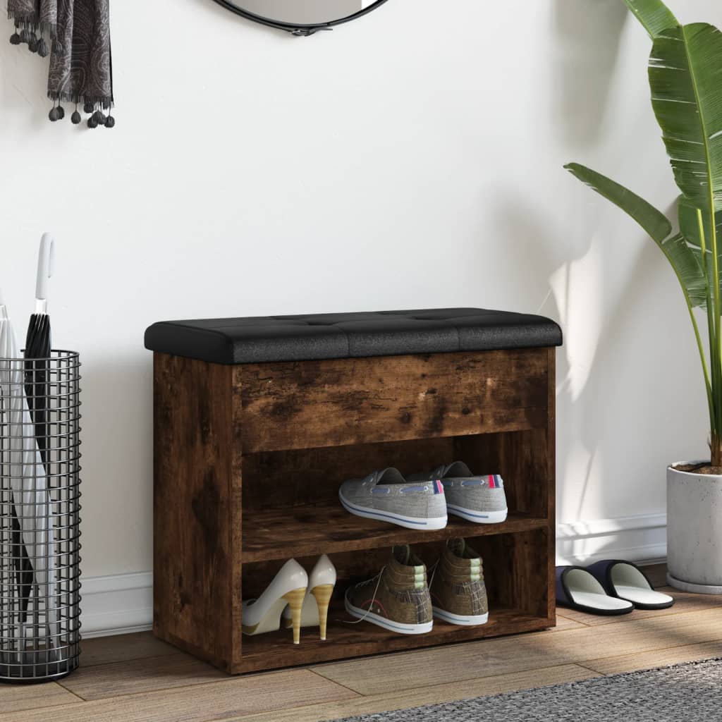 vidaXL Schoenenbankje 62x32x50 cm bewerkt hout gerookt eikenkleurig afbeelding