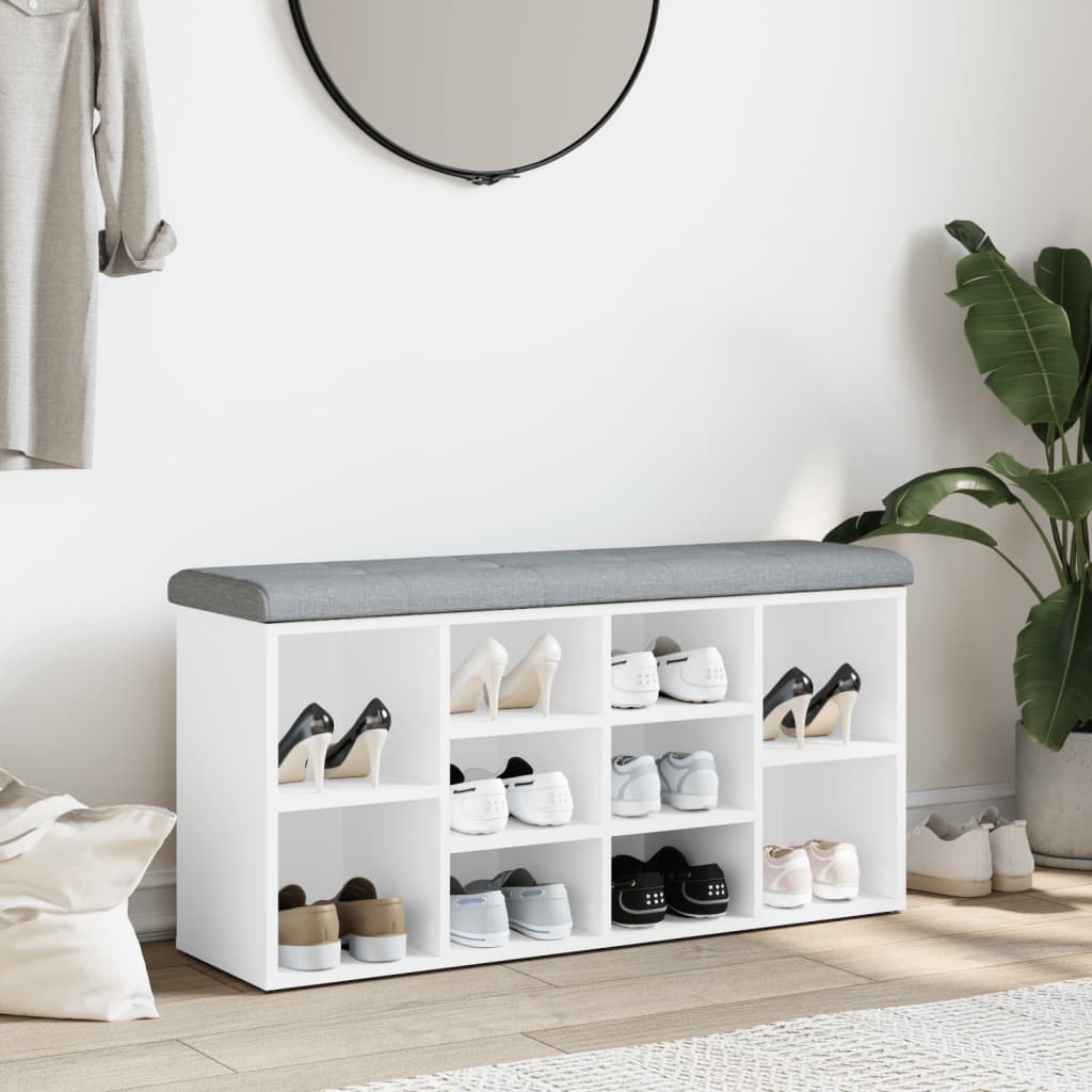 vidaXL Lavička na topánky biela 102x32x50 cm kompozitné drevo