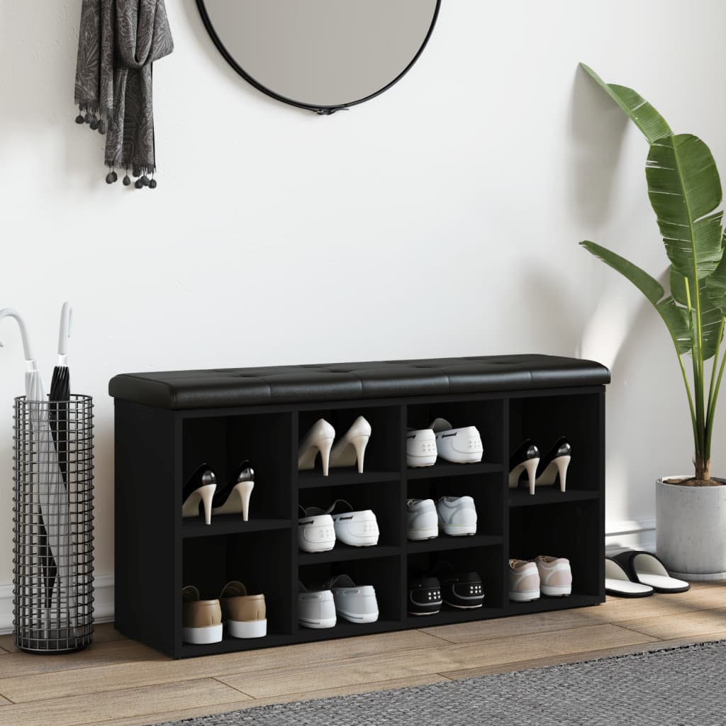 vidaXL Bancă de pantofi, negru, 102x32x50 cm, lemn prelucrat