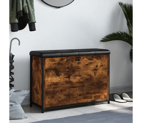 Vidaxl Zapatero De Madera De Ingeniería Roble Ahumado 80x21x87,5 Cm