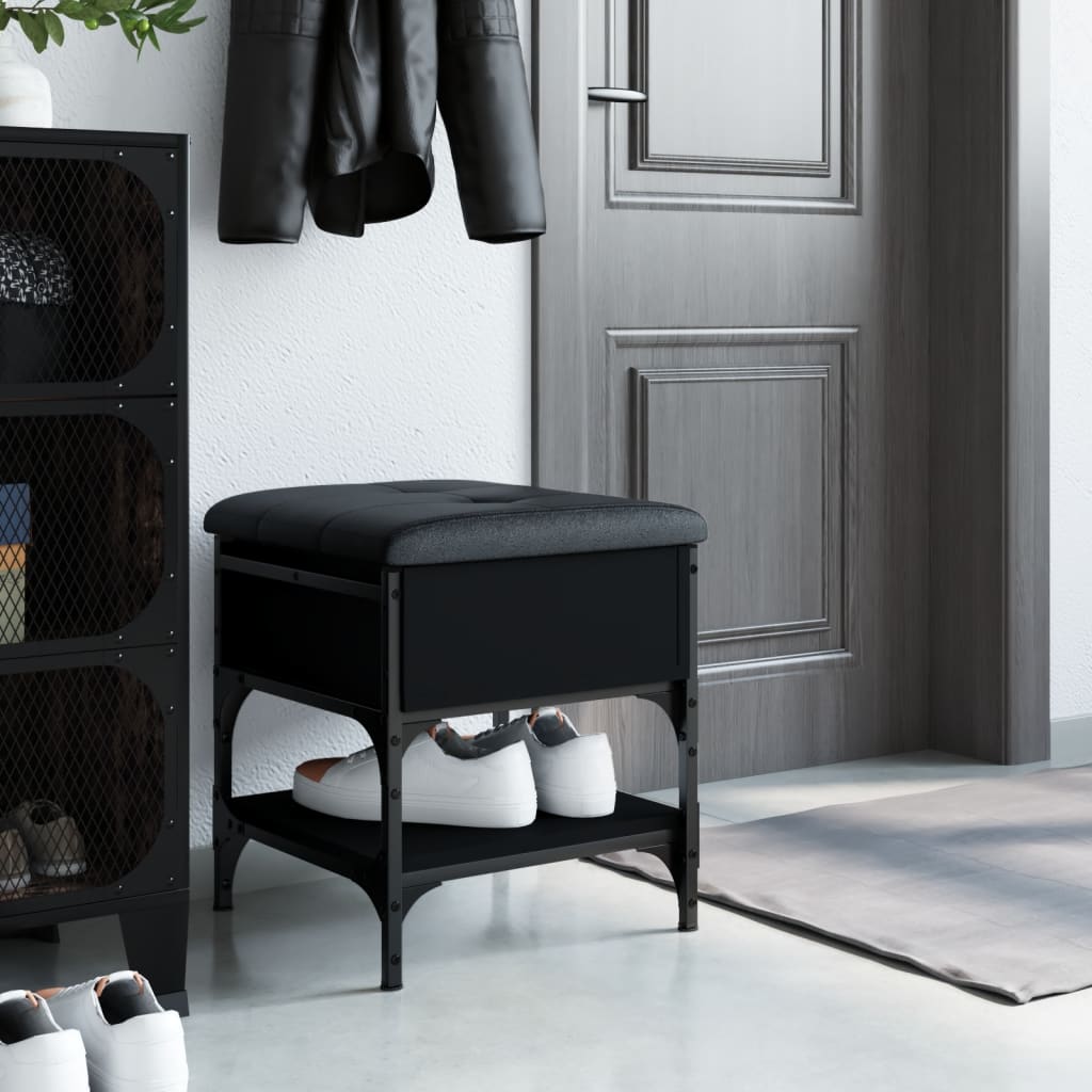 vidaXL fekete szerelt fa cipőtároló pad 42 x 42 x 45 cm