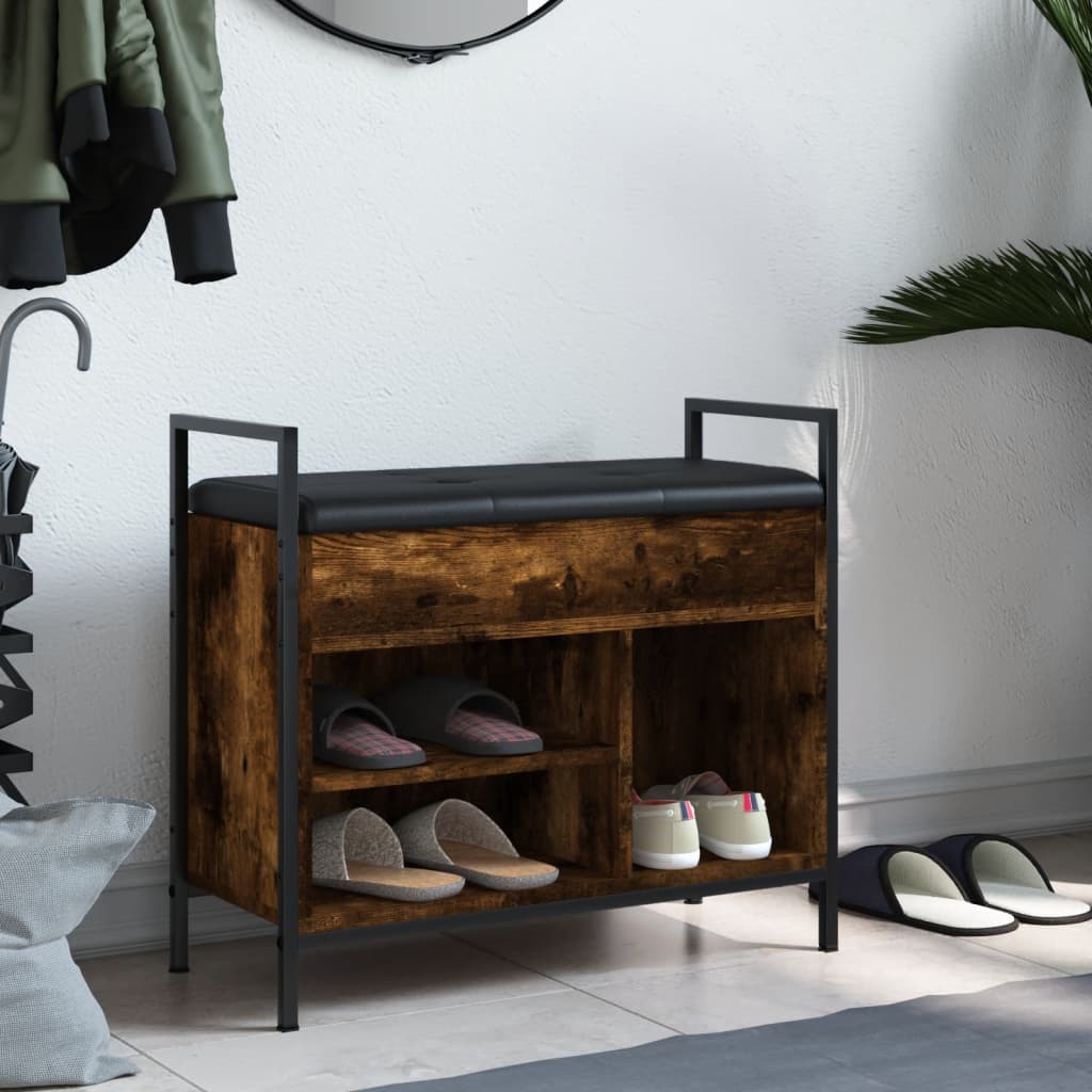 vidaXL Schoenenbankje 65,5x32x57,5cm bewerkt hout gerookt eikenkleurig afbeelding