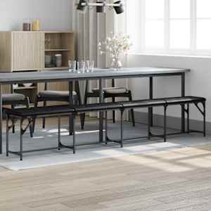 Jedilna klop črna 248x32x45 cm jeklo in umetno usnje