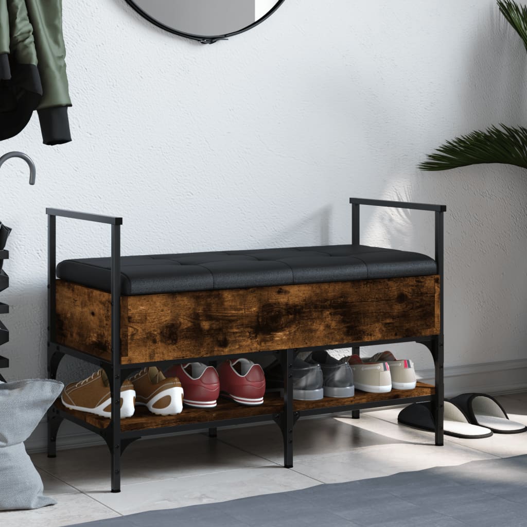 vidaXL füstös tölgy színű szerelt fa cipőtároló pad 85,5 x 42 x 57,5cm