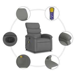 Elektrické masážní polohovací křeslo tmavě šedé textil - obrázek 8