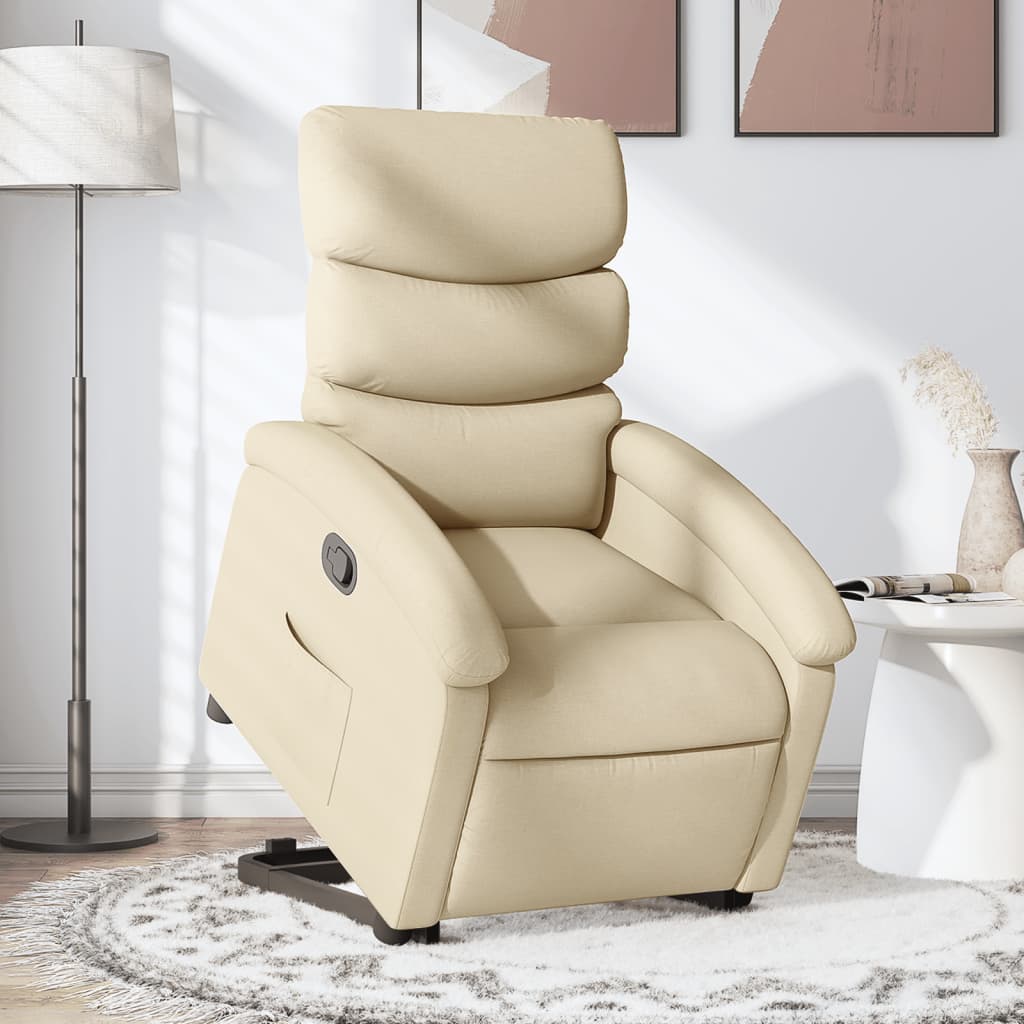 vidaXL Fotoliu rabatabil cu ridicare pe verticală, crem, textil