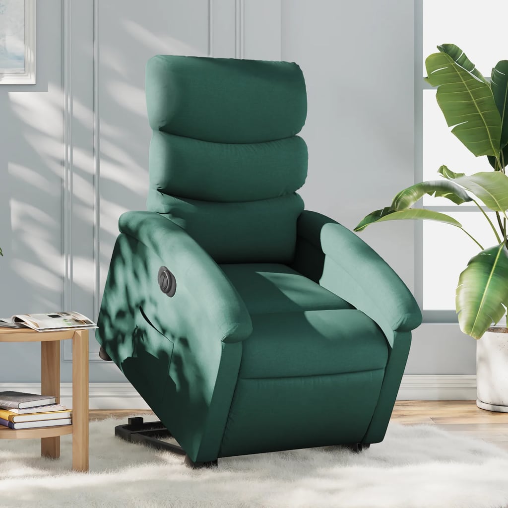 vidaXL Fotoliu electric rabatabil cu ridicare, verde închis, textil