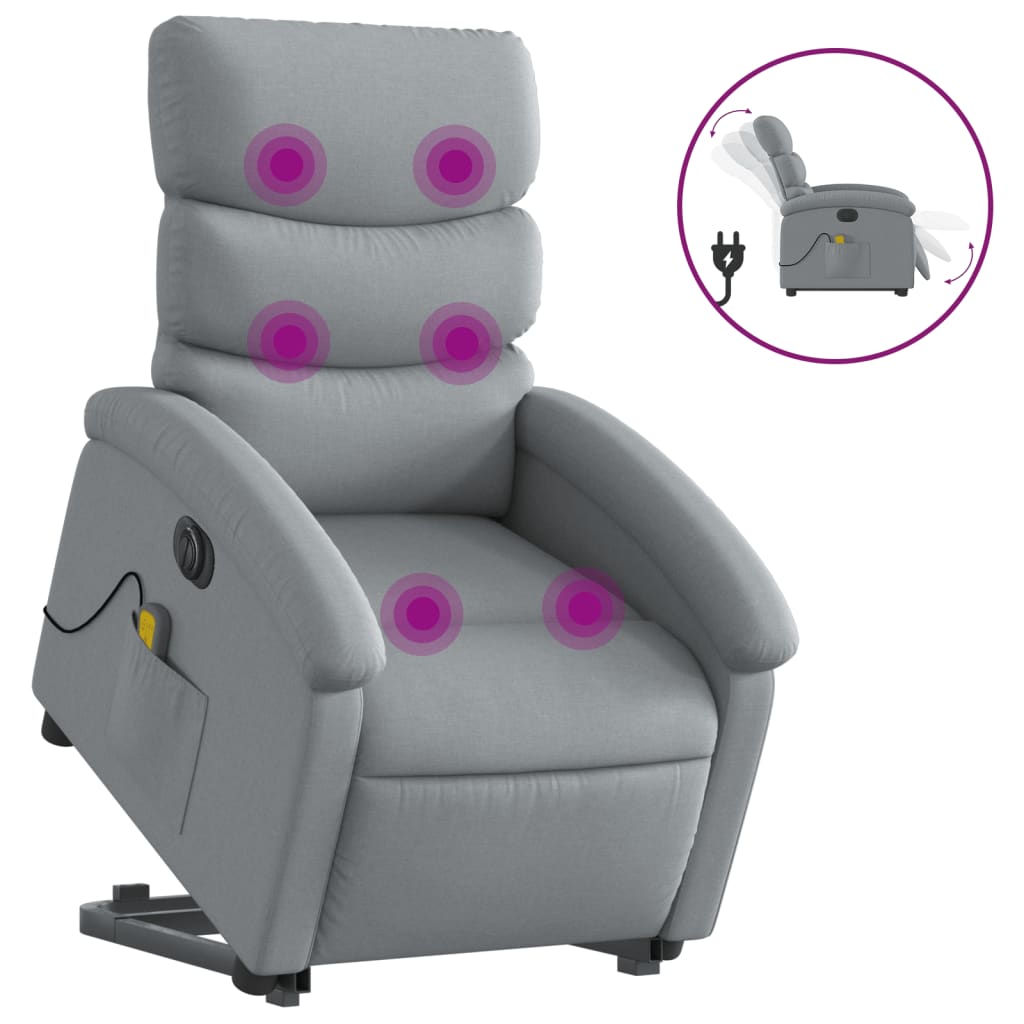 vidaXL Elektrické zvedací masážní polohovací křeslo světle šedé textil