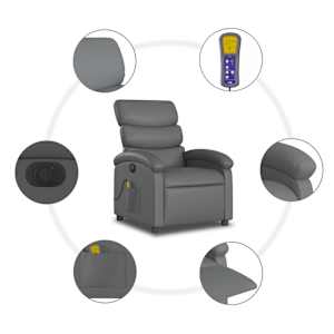 Elektrické masážní polohovací křeslo šedé umělá kůže - obrázek 8