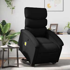 Masažni naslanjač s funkcijo vstajanja črno umetno usnje