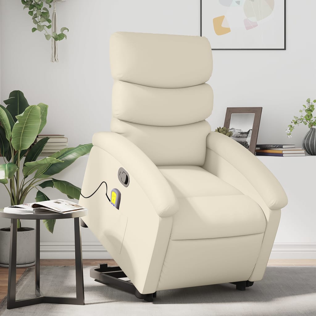 vidaXL Fotoliu rabatabil cu ridicare, crem, piele ecologică