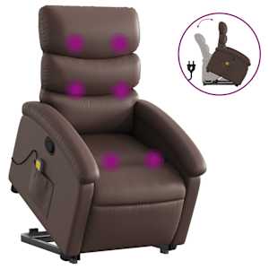 Zvedací masážní polohovací křeslo hnědé umělá kůže - obrázek 2