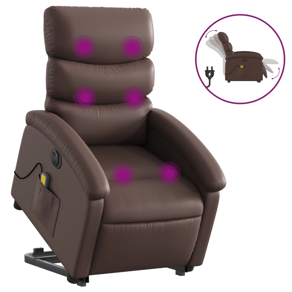 vidaXL Elektrické zvedací masážní polohovací křeslo hnědé umělá kůže