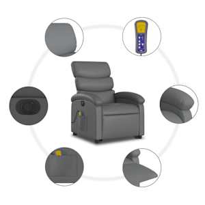 Elektrické zvedací masážní polohovací křeslo šedé umělá kůže - obrázek 8