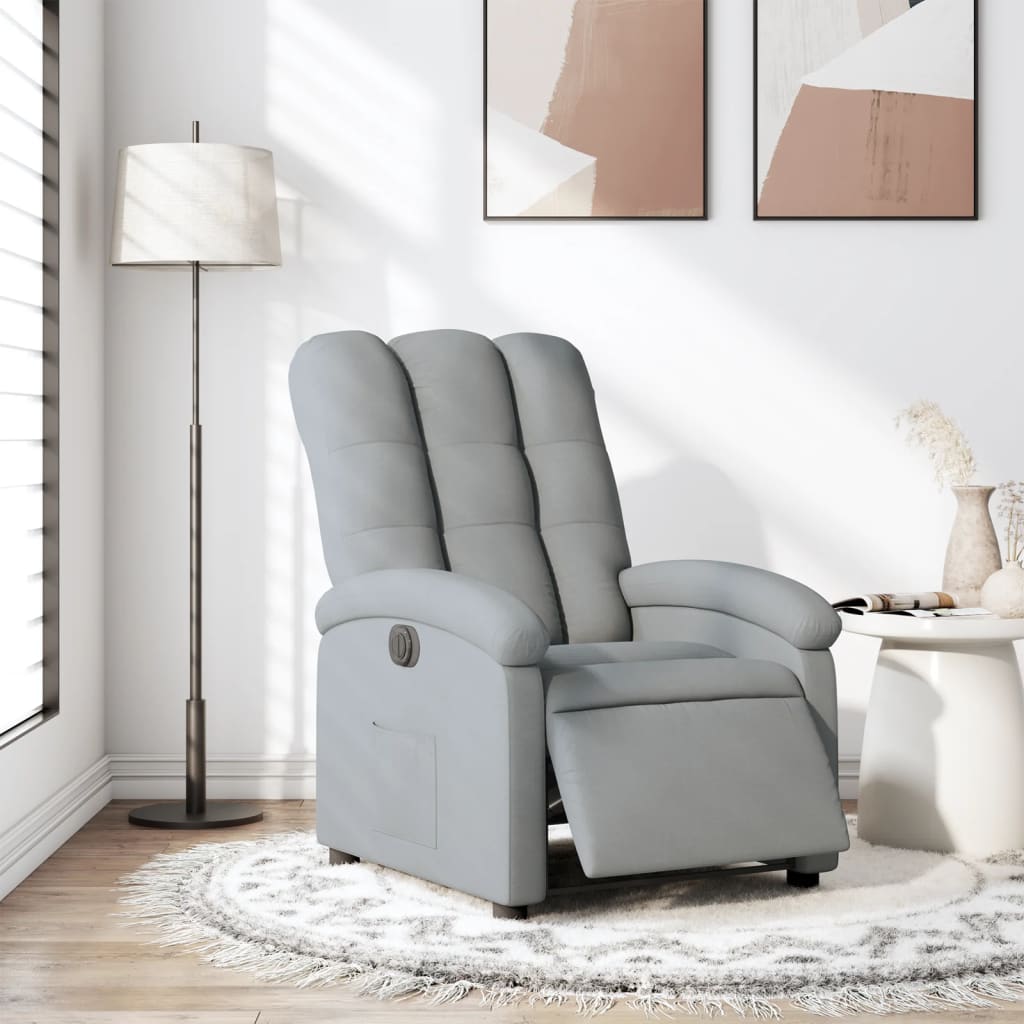 Elektrické polohovací křeslo světle šedé textil - obrázek 15