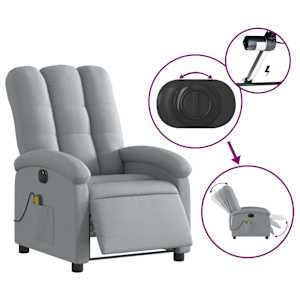 Elektrické masážní polohovací křeslo světle šedé textil - obrázek 6