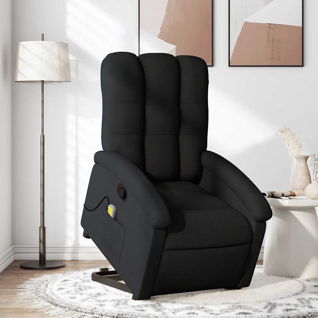 vidaXL Fotoliu rabatabil de masaj, cu ridicare, negru, material textil