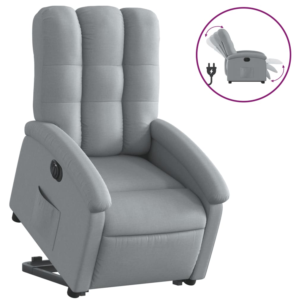 vidaXL Elektrické zvedací polohovací křeslo světle šedé textil