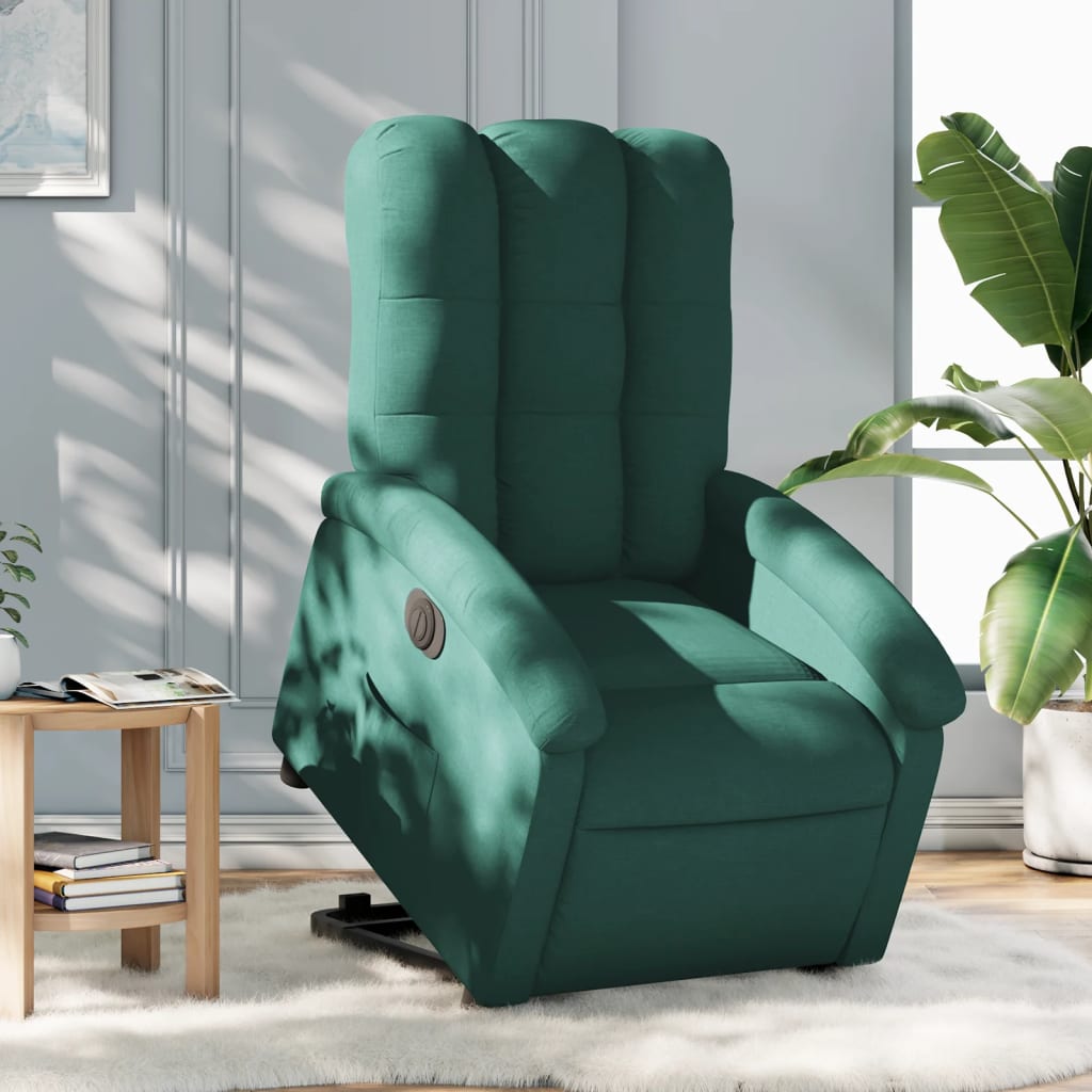 vidaXL Fotoliu electric rabatabil cu ridicare, verde închis, textil
