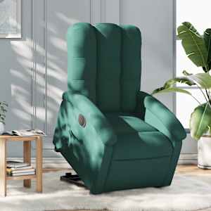 Električni naslanjač s funkcijo vstajanja temno zeleno blago