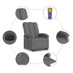 Elektrické zvedací masážní polohovací křeslo tmavě šedé textil - obrázek 8