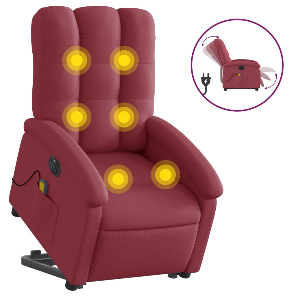 vidaXL Elektrické zvedací masážní polohovací křeslo vínové textil