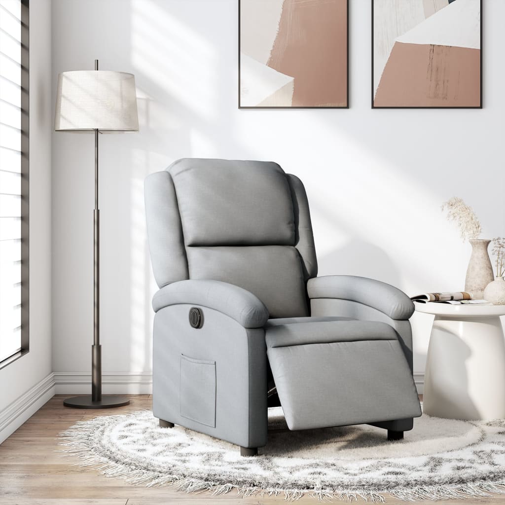 Elektrické polohovací křeslo světle šedé textil - obrázek 15
