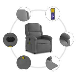 Elektrické masážní polohovací křeslo tmavě šedé textil - obrázek 8