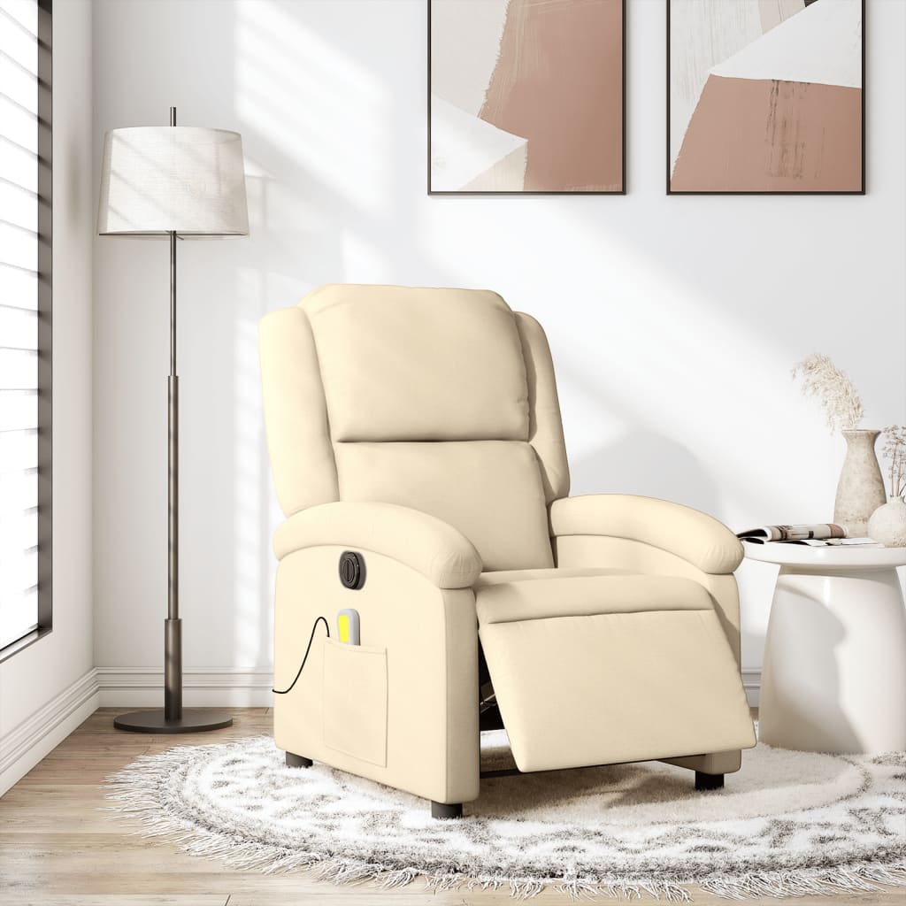 Elektrické masážní polohovací křeslo krémové textil - obrázek 15
