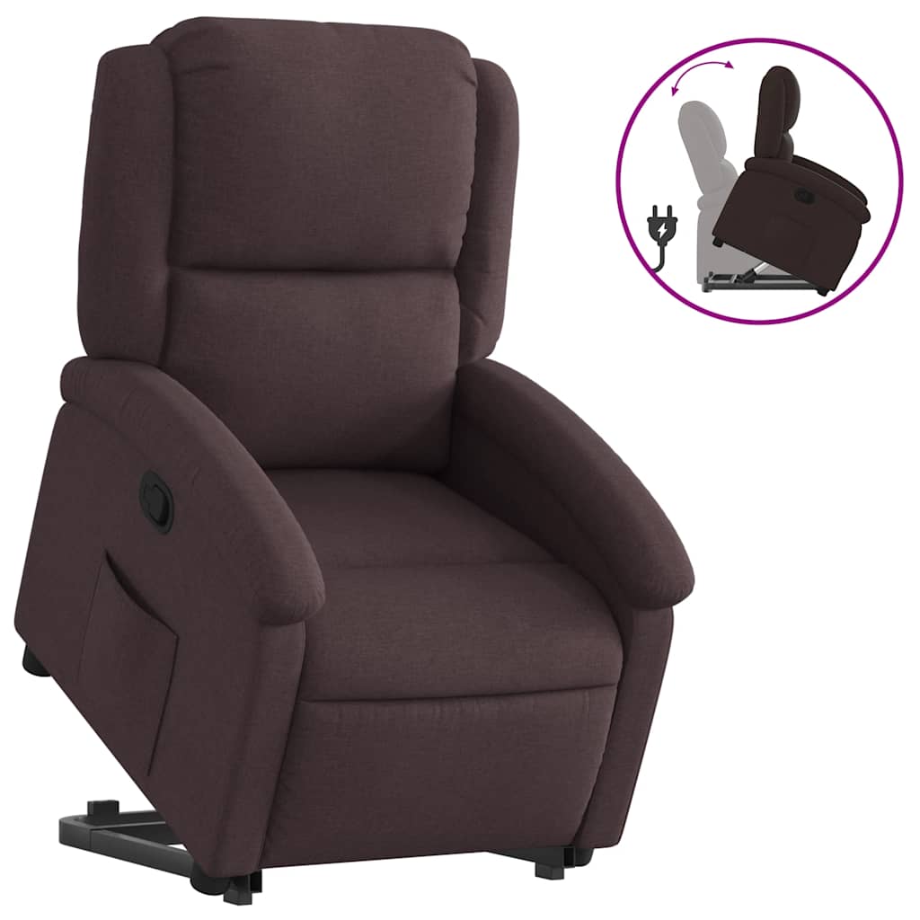 vidaXL ZvedacĂ­ polohovacĂ­ kĹ™eslo tmavÄ› hnÄ›dĂ© textil