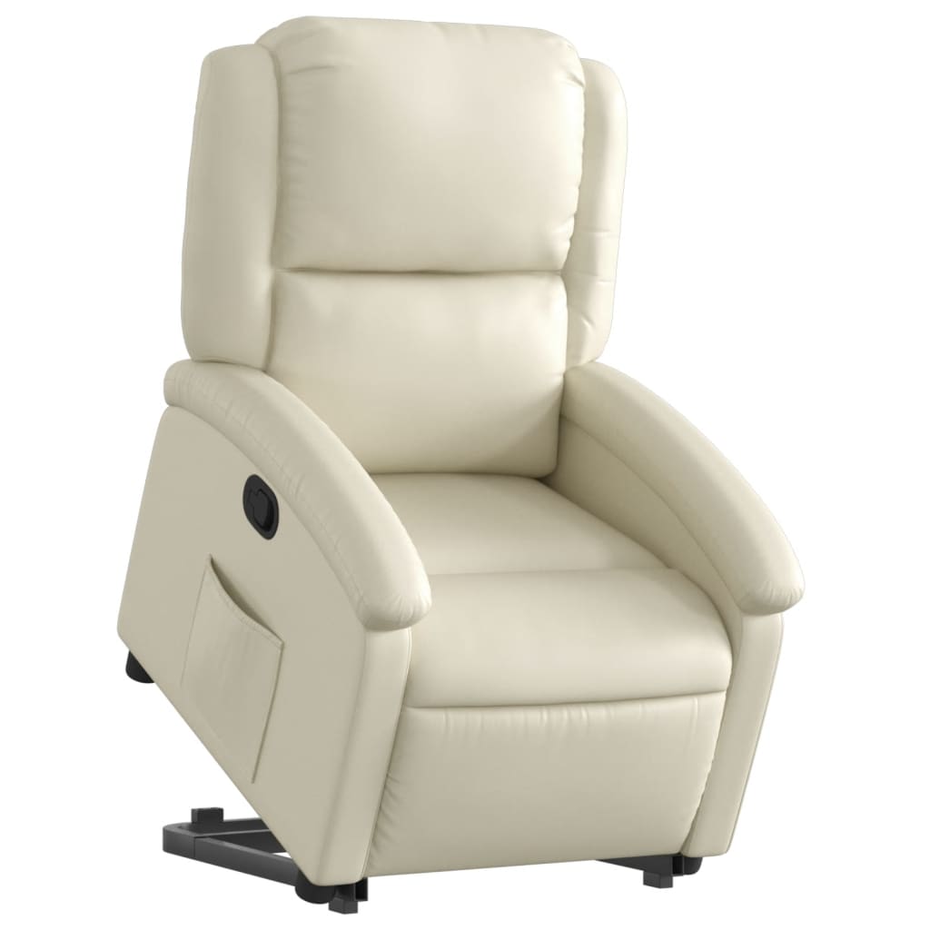 vidaXL Sillón reclinable elevable cuero artificial color crema