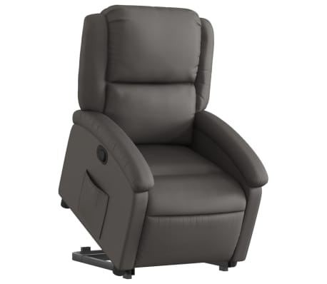 vidaXL Podnoszony fotel rozkładany, szary, skóra naturalna