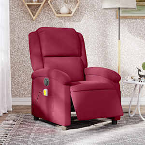 Električni masažni naslanjač vinsko rdeč žamet