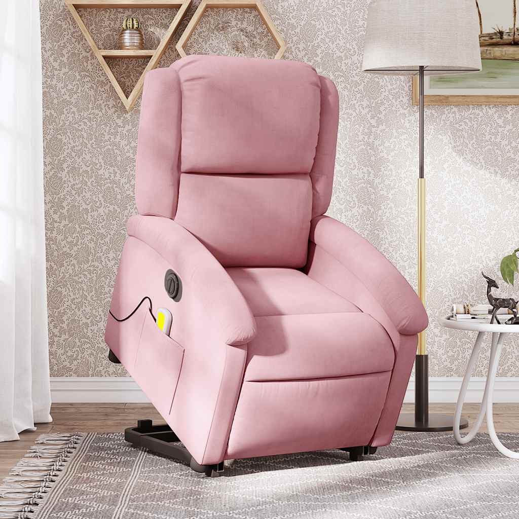 løftestol med massagefunktion velour lyserød