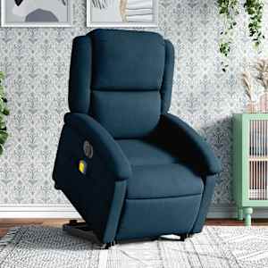 Električni masažni naslanjač s funkcijo vstajanja moder žamet