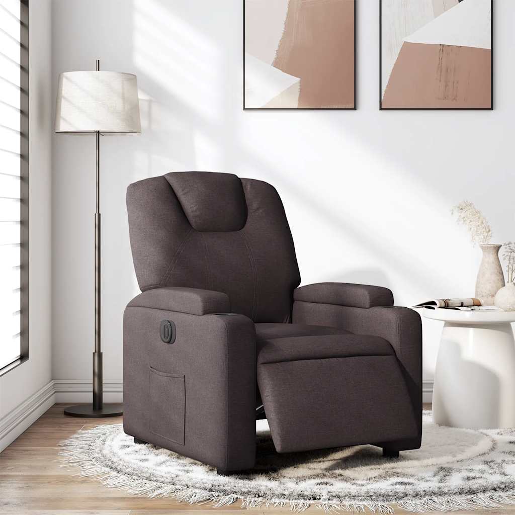 Elektrické polohovací křeslo tmavě hnědé textil - obrázek 15