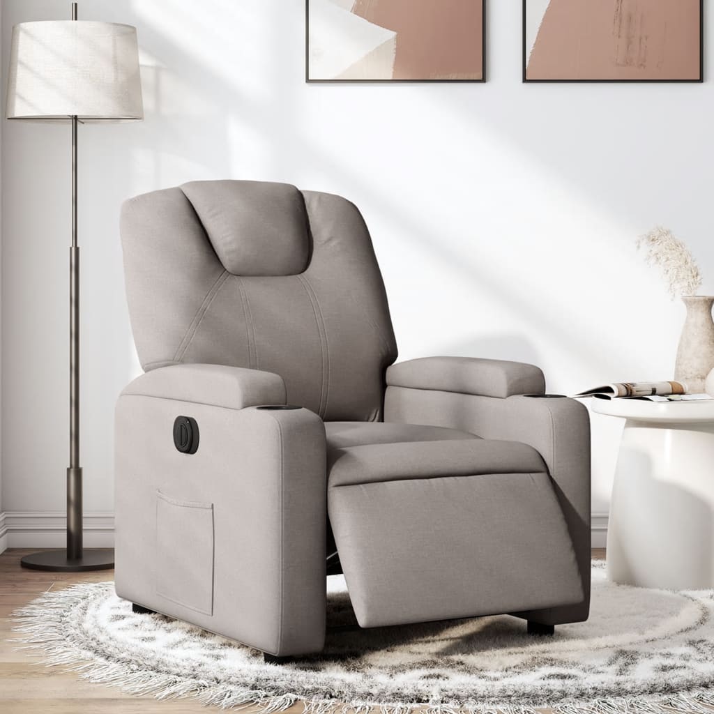 vidaXL Fotoliu rabatabil electric, gri taupe, material textil