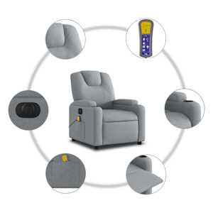 Elektrické masážní polohovací křeslo světle šedé textil - obrázek 8