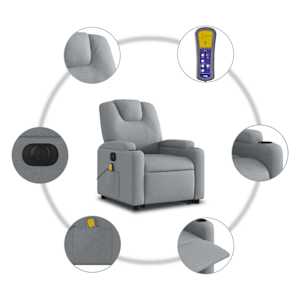 Elektrické zvedací masážní polohovací křeslo světle šedé textil - obrázek 8