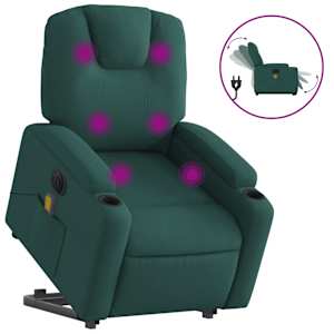 Elektrické zvedací masážní polohovací křeslo zelené textil - obrázek 2