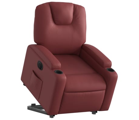 vidaXL Poltrona reclin. elevatória elétrica couro artif vermelho-tinto