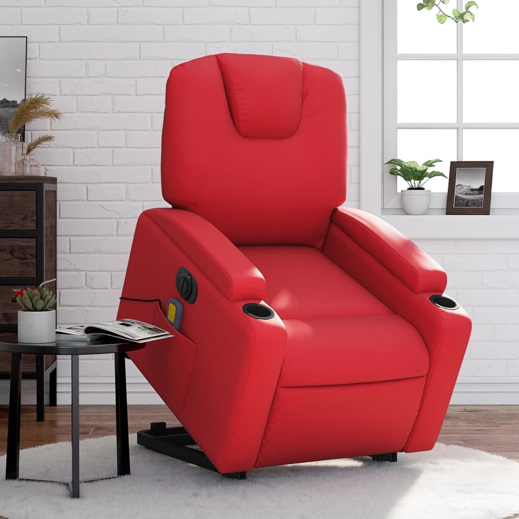 vidaXL Fauteuil inclinable de massage électrique rouge similicuir